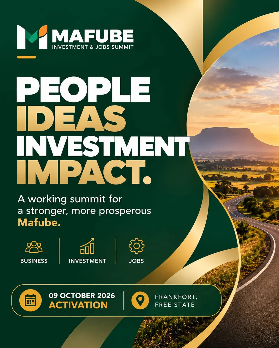 Mafube Investment & Jobs Summit campaign design: People. Ideas. Investment. Impact.