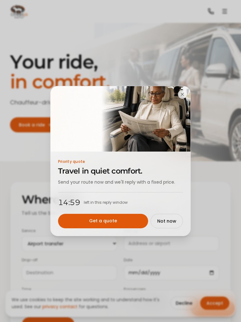 Othebe LG Transportation website with the headline Your ride, in comfort on tablet