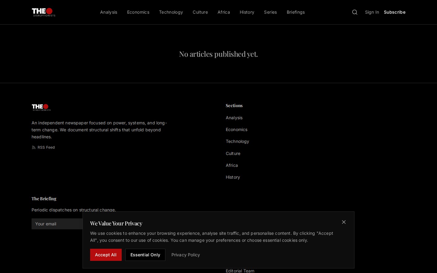 The Disruptionists website homepage on desktop