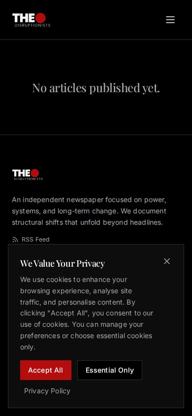 The Disruptionists website homepage on mobile